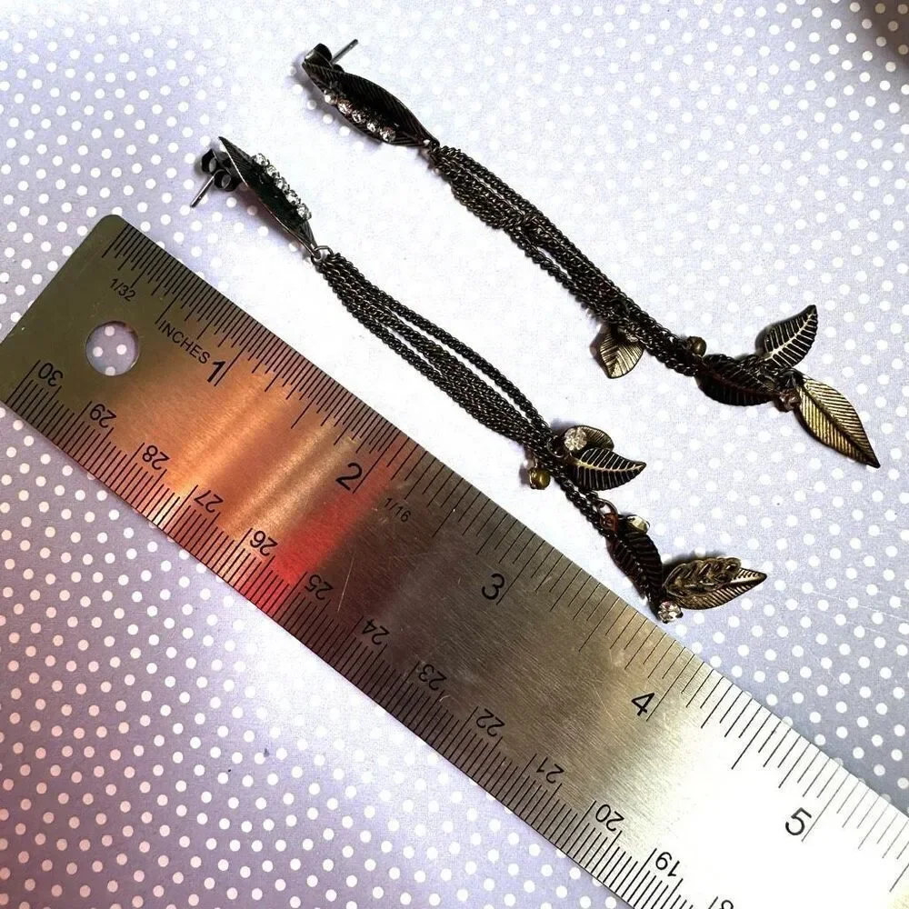 Long leaf chain statement earrings